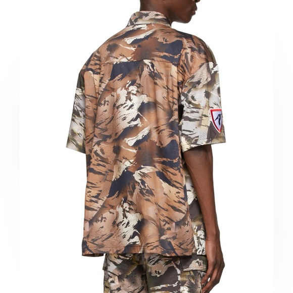 Heron Preston Camo Button Up Shirt Logo Patch Allover Print Short Sleeve Summer - Picture 4 of 12